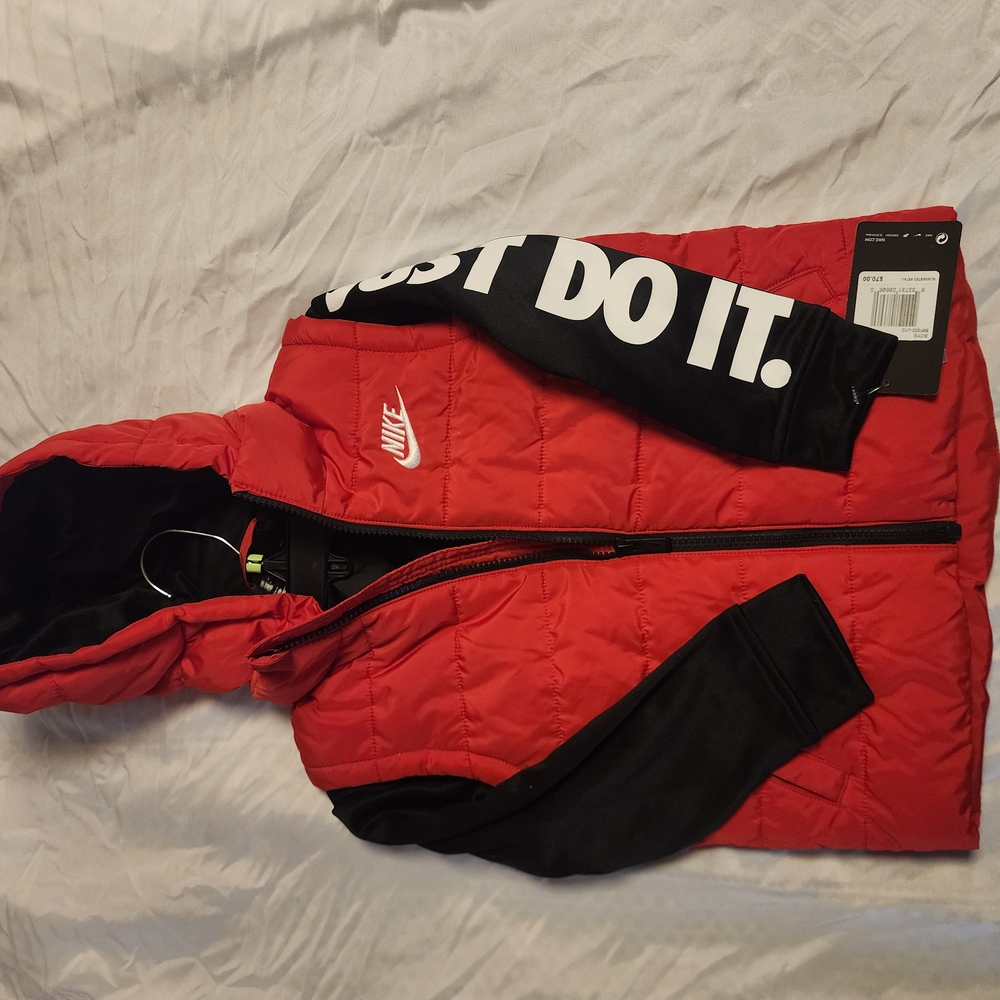 Nike Red Hooded Jacket with Black Sleeves